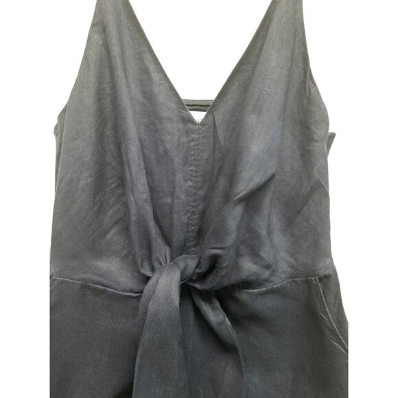 Reiss Navy Linen Tie Front Midi Dress Size 2 Adjustable Straps V-Neck Slit Hem - Picture 5 of 14